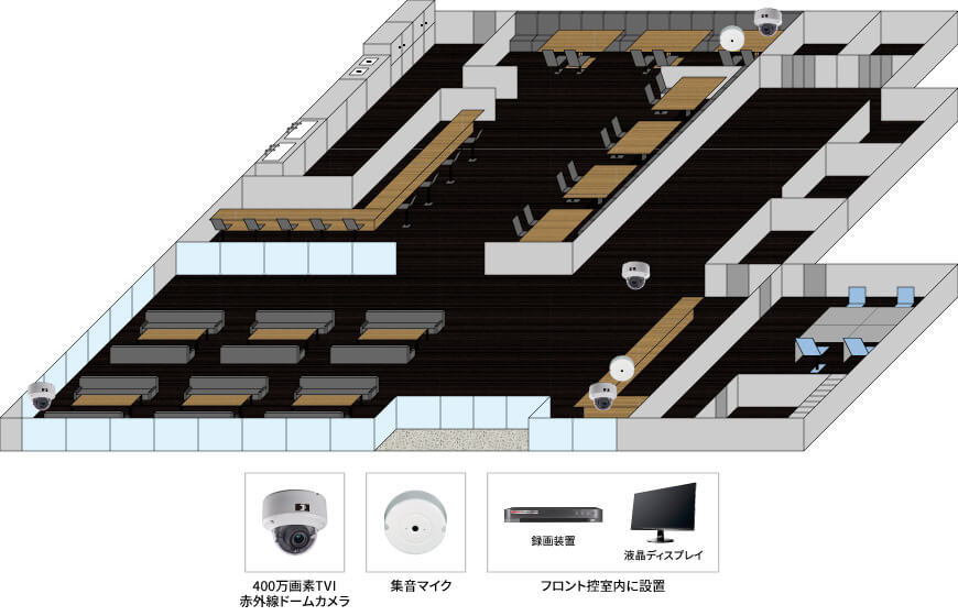 【ビジネスホテル】屋内防犯カメラシステムの防犯設備設置図面